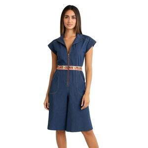 RARE Vintage 60s Jeans Pop Art Denim Roller Rink Romper SZ 11 zip up pockets